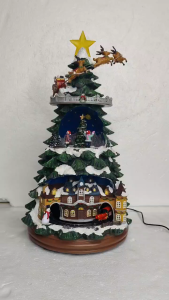 FXC901 Christmas Tree Scene with Santa and reindeer illuminated festive Decorative Village