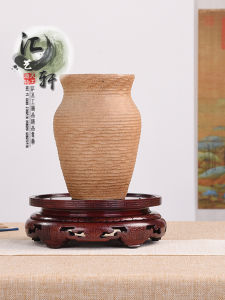 New Chinese Style Handmade Silver Thread Embedded Purple Light Mahogany Wood Sculpture Base Potted Landscape Incense Burner Antique round Wood Tray