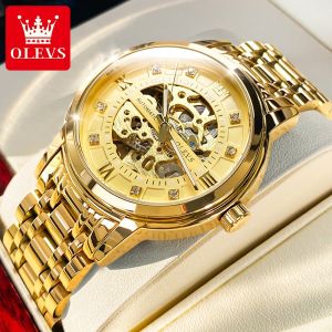 OLEVS Automatic Watch for men Original Mechanical Japan Movement Mens watch on sale Luxury Fashion Relo for men Water proof Hollow night light domineering stainless steel