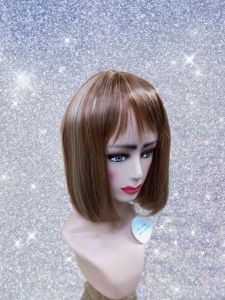 Wig Bob lurus poni sebahu wig Bob cosplay syntetic fiber warna pirang coklat