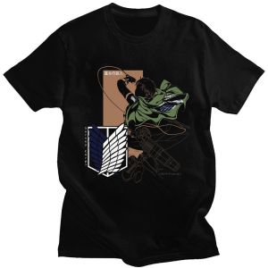 Bandai | Attack on Titan Mens T-Shirt Levi Ackerman Anime Theme Summer New Boys Childrens Short Sleeve Casual Parent-Child Wear
