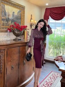 ZYHT EraVogue Đầm Váy nữ váy tím váy dài tay váy đi làm váy lưới váy xã hội cao váy cổ điển váy sự kiện váy dự tiệc váy kiểu Pháp 50749