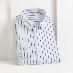 HENGYUANXIANG | Hengyuanxiang Mens Long Sleeve Striped Shirt Standard Fit Youth Fashion Polyester Blend Autumn New Arrival Business Casual