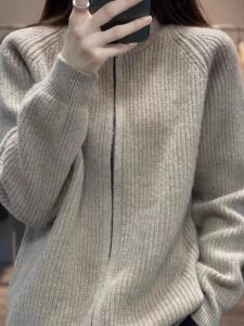 Áo Len Cashmere Cardigan Có Dây Kéo Dày Cho Thu Đông Màu Trơn Len Dệt Kim Tay Dài