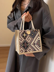 กระเป๋าผ้าใบลายดอกไม้สำหรับผู้หญิง ฤดูใบไม้ร่วง/ฤดูหนาว กระเป๋าผ้าฝ้ายแบบมีซิปสำหรับใช้กลางแจ้ง กระเป๋าใส่อาหารแบบพกพา กระเป๋าแม่