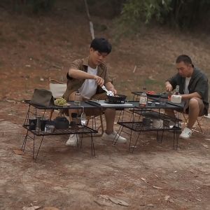 Outdoor folding mesh table bamboo board dining table camping portable barbecue table multi-functional camping tableware drain rack grid table