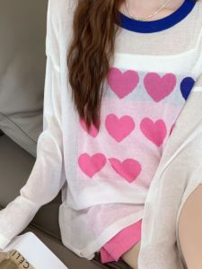 Ice ผ้าไหม เสื้อยืดแขนยาวถักผู้หญิง ฤดูร้อน น้ำหนักเบา หลวม คอกลม ความยาวปานกลางขี้เกียจ เสื้อท่อนบน Cover Up สไตล์ลำลอง