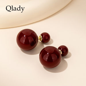 Double-Sided Red Earrings Womens Elegant Fashion Jewelry Studs Unique Minimalist Design High-End Sensation Luxury Feel