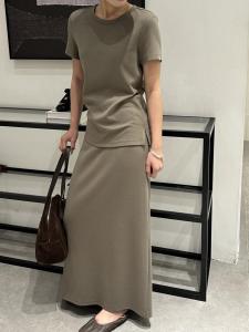 Modern Versatile Short Sleeve Spring Set Womens Fashionable Two-Piece Ensemble Half Skirt round Neckline Comfortable Fit