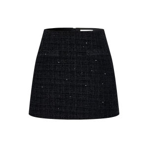 OShea Glitter Black Heavy Pearl Womens Vest Set Sleeveless Fashionable Summer Original Design Polyester Blend round Neck