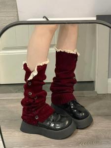 Ruibbit Korean Chinese Style Mid-Calf Sock Covers with Ruffle Multiple Colors Button Design Versatile Cultural Leggings for Women