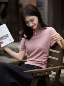 เสื้อสเวตเตอร์ถักคอปกกลมผ้าขนสัตว์ผสมคอตตอนน้ำหนักเบาแขนยาวทรงเข้ารูป แฟชั่นฤดูใบไม้ร่วงสำหรับผู้หญิง