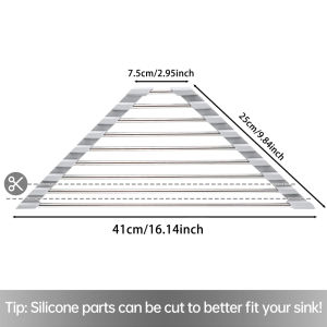 Roll Up Dish Drying Rack Kitchen Sink Organizer Corner Over the Sink Sponge Rag Holder Foldable Stainless Steel Drainer