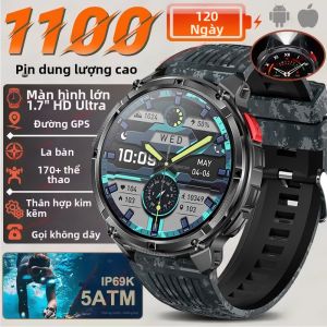 Đồng Hồ Thông Minh Quân Đội Ultra 1100mAh Pin 1.7 "Màn Hình AMOLED GPS La Bàn 5ATM Đèn Pin LED Chống Nước Theo Dõi Thể Thao Dành Cho Nam Giới