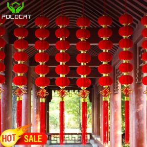 Polocat 🔥2025 CNY Red Flocking Lantern String CNY Chinese New Year Pendant Decoration with Chinese Knot Tassels Chinese New Year Indoor Scene Layout Hanging Lanterns Decoration(In stock)