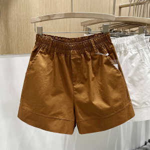 White Elastic Waist Wide Leg Pants Womens Summer Casual Versatile High Waist Shorts Trendy A-Line Hot Pants Pocket Detail