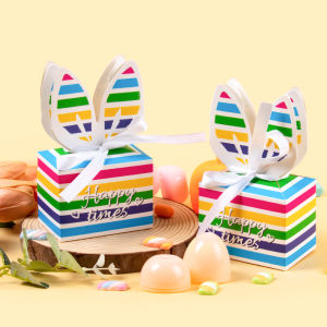 10/20pcs Cute Rainbow Rabbit Ears Paper Cookie Candy Box Happy Easter Day Party Gift Bunny gift Packing Boxes Decoration 2025