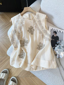 XUNZHU | Elegant Embroidered French Retro Loose Linen Sleeveless Vest