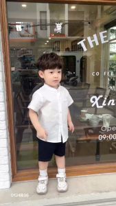 Set bộ quần áo sơ mi trắng công tử cổ trụ lịch lãm cho bé trai phong cách hàn1 đến 7 BERNIE 0124b36