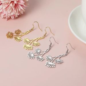 Classic Elegance Rose Dandelion Pendant Charm Earrings for Women Bohemian Romantic Stainless Steel Jewelry Accessories Gift 2024
