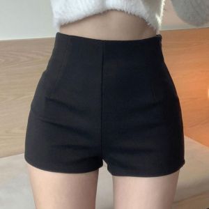 Quần Short Bó Sát Cạp Cao Màu Đen Cho Nữ Mùa Xuân Thu Quần Short Bó Sát Thường Ngày Phong Cách Hàn Quốc Quần Short Bó Sát