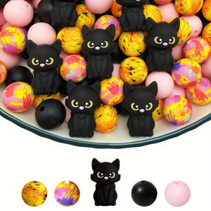 6/25/30PCS Cute Kitten Silicone Bead Set perfect for DIY handmade crafts such as keychains necklaces bracelets etc