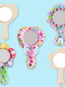 Wooden White Body Eva Small Mirror Kids Toy Kindergarten Handicraft DIY Material Painting Teachers Day Gift