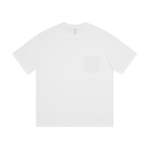 Japanese Style Pure Cotton Pocket T-Shirt Short Sleeve Boys Undershirt Pure White round Neck Minimalist Couple Loose T-shirt Top