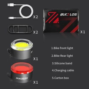 BUCKLOS COB Bicycle Lights USB Rechargeable Mtb Road Bike Taillights Headlight Bright Bicycle Rear Light Front Light