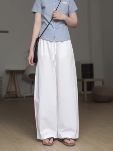 Breathable Casual Wide Leg Straight Cotton Pants Women
