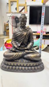 Tượng phật thích ca cao 30cm bằng đồng hun giả cổ ngồi bệ lục giác ngang 25cm