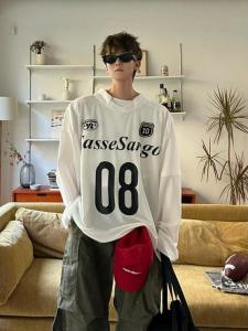 American Baseball Style Long Sleeve T-Shirt Mens Outdoor Ice Hockey Sweatshirt Spring Autumn Retro Sportswear Trendy Brand