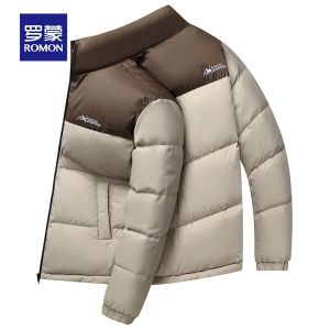 ROMON | Lormen Mens Down Jacket Lightweight Duck Down Stand Collar Winter Coat Warmth Outerwear Youth Fashion Polyester Fiber