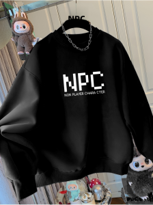 Creative Fun Text Pure Cotton round Neck Sweatshirt Jacket Mens Autumn Winter Couples Casual Wear Comfortable Loose Fit