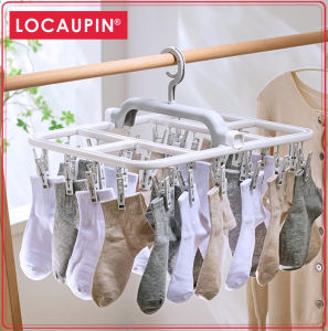 Locaupin Laundry Foldable Clip Hangers With Drying Clips Underwear Hanger with Clips Plastic Laundry Clip