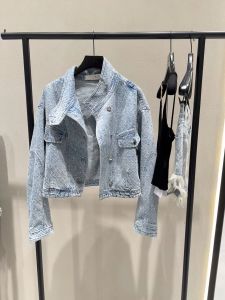 IRO Oir Faux Fur Lined Denim Jacket Long Sleeve Stand Collar Short French Luxury Style Commute Loose Fit Regular Thickness