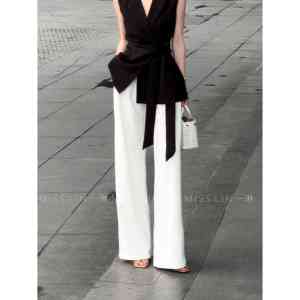 Elegant High Waist Straight Leg Pants Simple Commuter Style Drapey Meat Concealing Solid Color Ladies Casual Trousers
