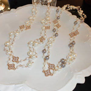 Luxurious Multi-Layer Pearl Necklace Long Sweater Chain Trendy Overlap Design High-End Feelings Fashion Jewelry Accessories