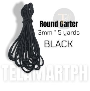 [Round] 5yrds*3mm Round Garter Elastic Cord 3mm diameter Black / White