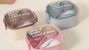Lunch Box | Kotak Makan 1000ml Double Layer Microwave Safe Bento Box | Leakproof Premium BPA Free PP5 Material | FREE Integrated Spoon and Fork | Optional 400ml Water Bottle Set | Multi-Compartment Meal Prep Container for Office and School | PriceKini