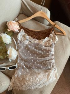 GUZILIAN | Pure Desire Retro Lace Crop Top Womens Slim Fit Outerwear Summer Style Trendy Hot Girl Strap Vest Casual Commute Style