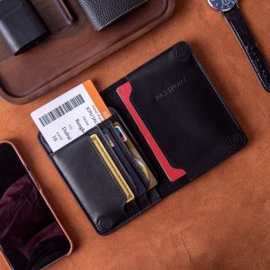 High Grade Real Leather Passport Cover Ticket Wallet Travel Document Storage Bag Multi Card Holder Thin Portable Pass Port Pouch Cases with Gift Box