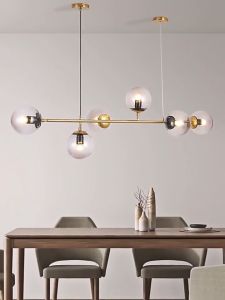 Modern Chandelier Golden 6 Heads Glass Lampshade Luxury Home Living Dining Room Cloakroom Loft Decoration Lighting