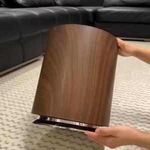 Double-Layered Wooden Texture Trash Can for Living Room And Bedroom Mid-Century Modern Style Creative High-End Feeling Waste Basket