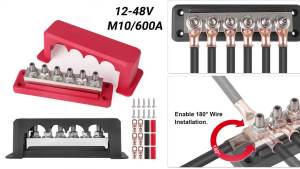 Khối Phân Phối Điện DC 600A Đầu Nối M10 Thanh Dẫn Dương Âm Dành Cho Thuyền Ô Tô Xe RV - Bộ Tổ Chức Dây Cáp Với Đầu Nối Đồng Và Ống Co Nhiệt