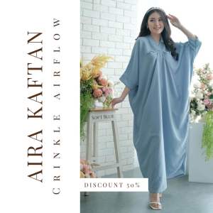 PROMO Aira Kaftan Dress V Neck Terusan Wanita Model Midi Baju Lebaran Hari Raya Bahan Crinkle Airflow Mewah Elegant Viral Tiktok Real Pict Ready Stock Fashionable Kekinian Originals