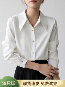 White Lapel Satin Shirt Womens Long Sleeve 2024 Womens Clothing Spring & Fall New Arrival Professional Commute French Style Temperament Tops Women