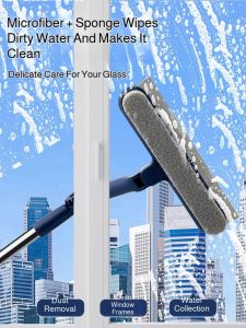 2 in1 Highrise Special Glass Brush with Squeegee Rotatable Extended Window Cleaning Tool Universal Double-sided Glass Scraper