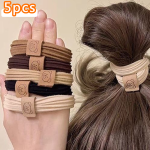Girls Cute Plush Hair Ropes Cartoon Bear Pontail Holder Elegant Hair Ties for Women High Elastic Soft Hair Bands