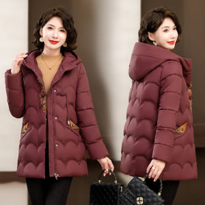 MAIMEI | Thickened Cotton Hooded Jacket Winter Fashionable Warm Coat For Middle-Aged Women Korean Style Loose Fit Long Sleeve Coat